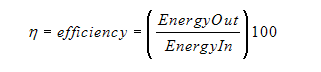 eff=energy out / energy in x 100