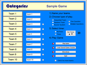 Categories Name Team Screen