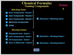 Chemical Formula Games Screen