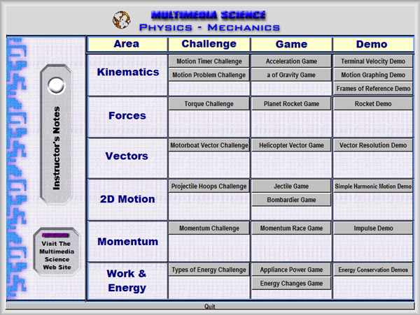 screen of mechanics games & demos main menu