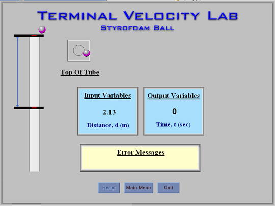 Terminal Velocity Lab Screen