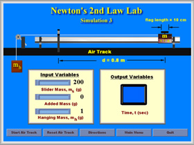 screen of Newton's 2nd law lab