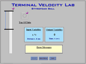 screen of terminal velocity lab