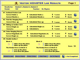 vector monster lab scoring screen