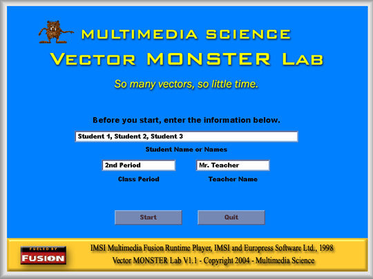 Vector MONSTER Lab Main Screen